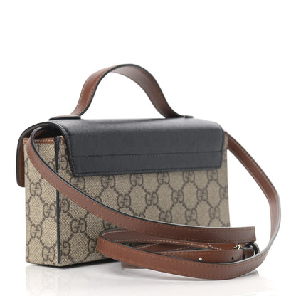 Gucci GG Supreme Monogram Calfskin Mini Padlock Top Handle Shoulder Bag Beige Black Cuir 3 of 9