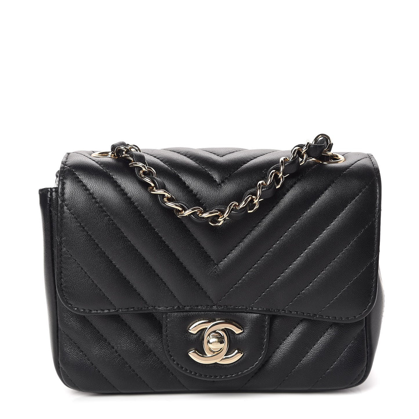Lambskin Chevron Quilted Mini Square Flap Black