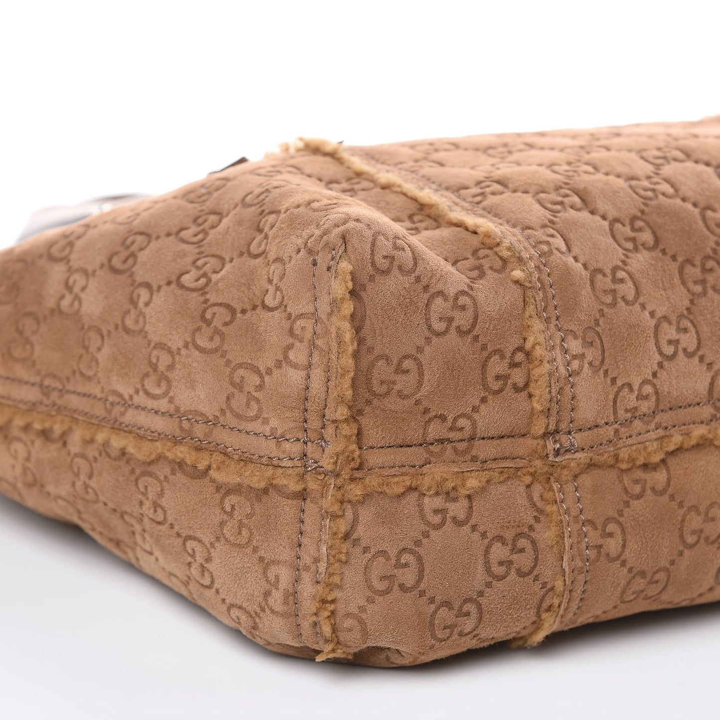 Suede Shearling Guccissima Large Jolicoeur Tote Tan