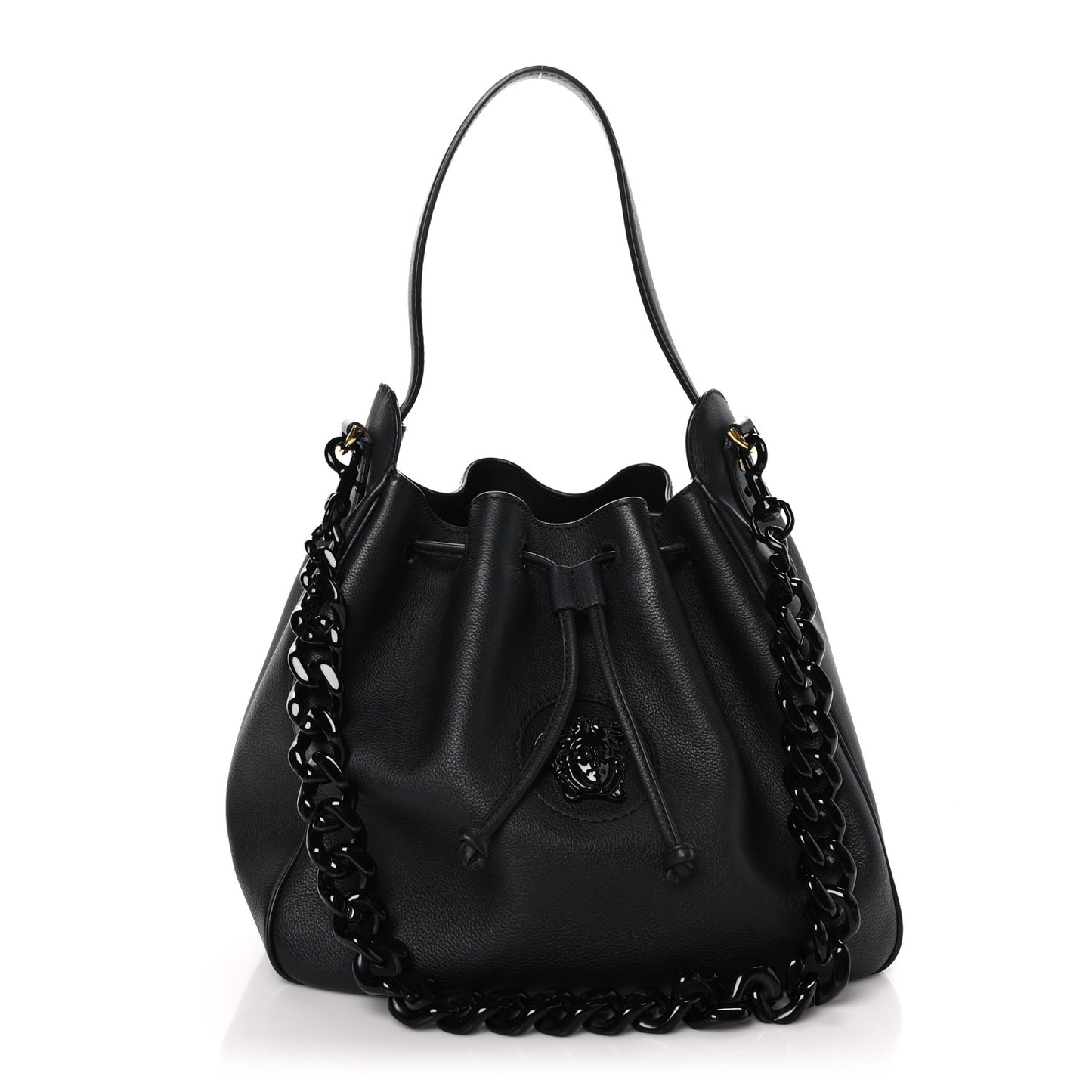 Grained Calfskin La Medusa Bucket Bag Black