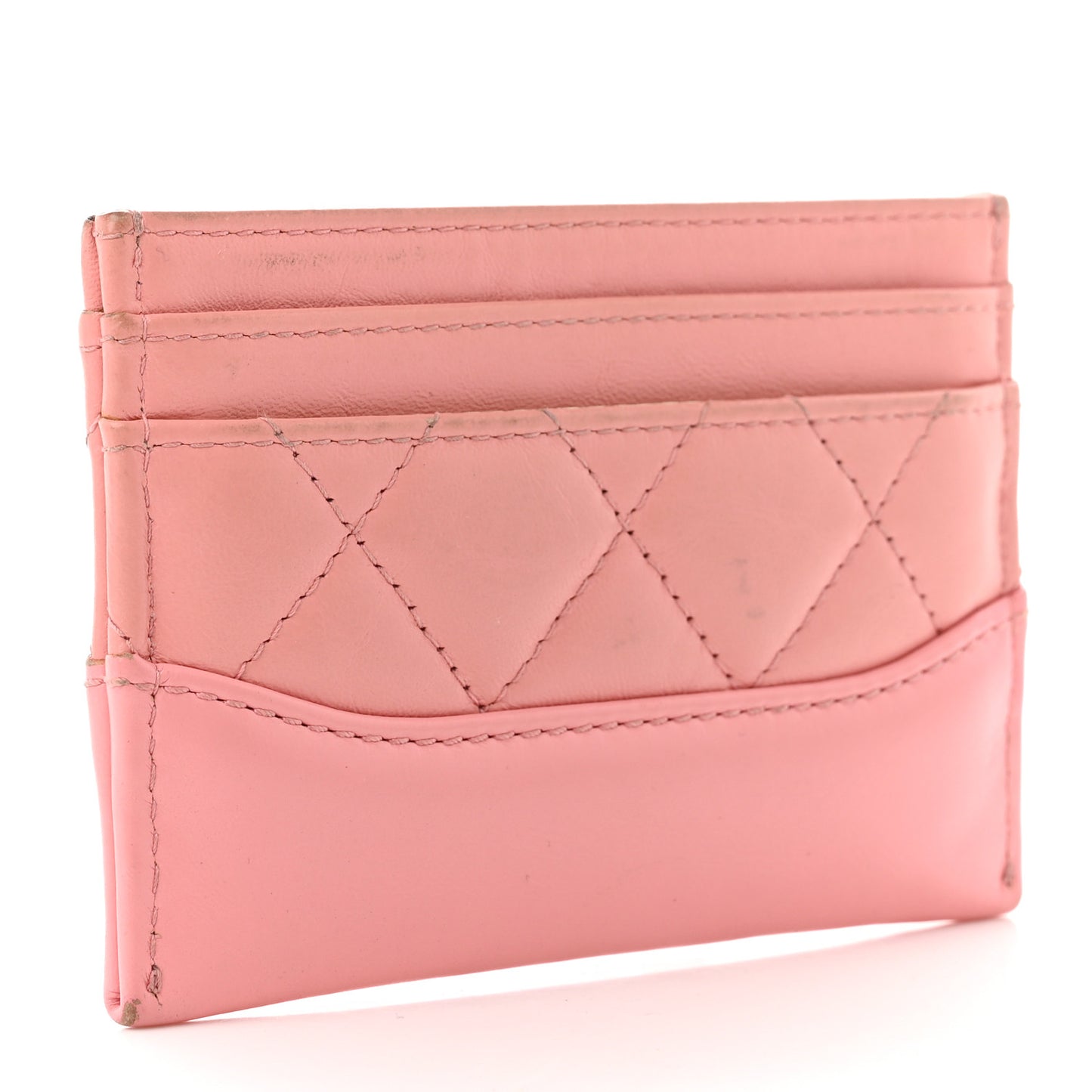 Aged Calfskin Quilted Gabrielle Card Holder Wallet Light Pink