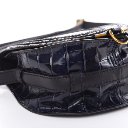 Chloe Calfskin Crocodile Embossed Mini Marcie Round Crossbody Bag Full Blue 7 of 10