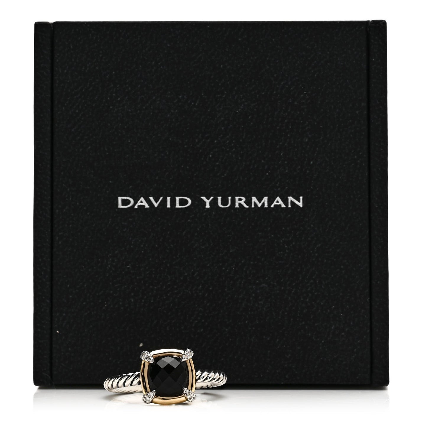 Sterling Silver 18K Yellow Gold Diamond Black Onyx 7mm Petite Chatelaine Ring 54 7
