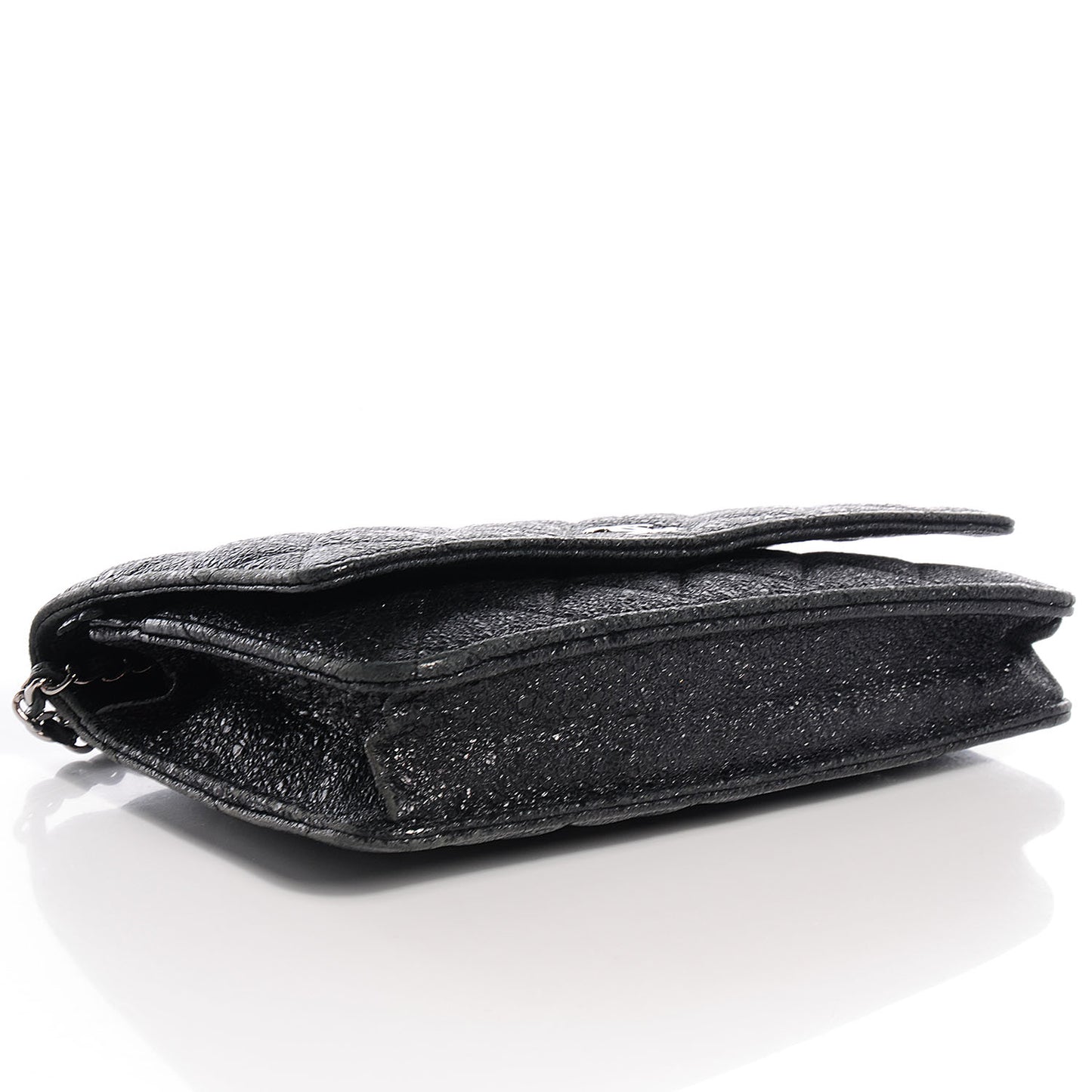 Crackled Calfskin Wallet on Chain WOC Black