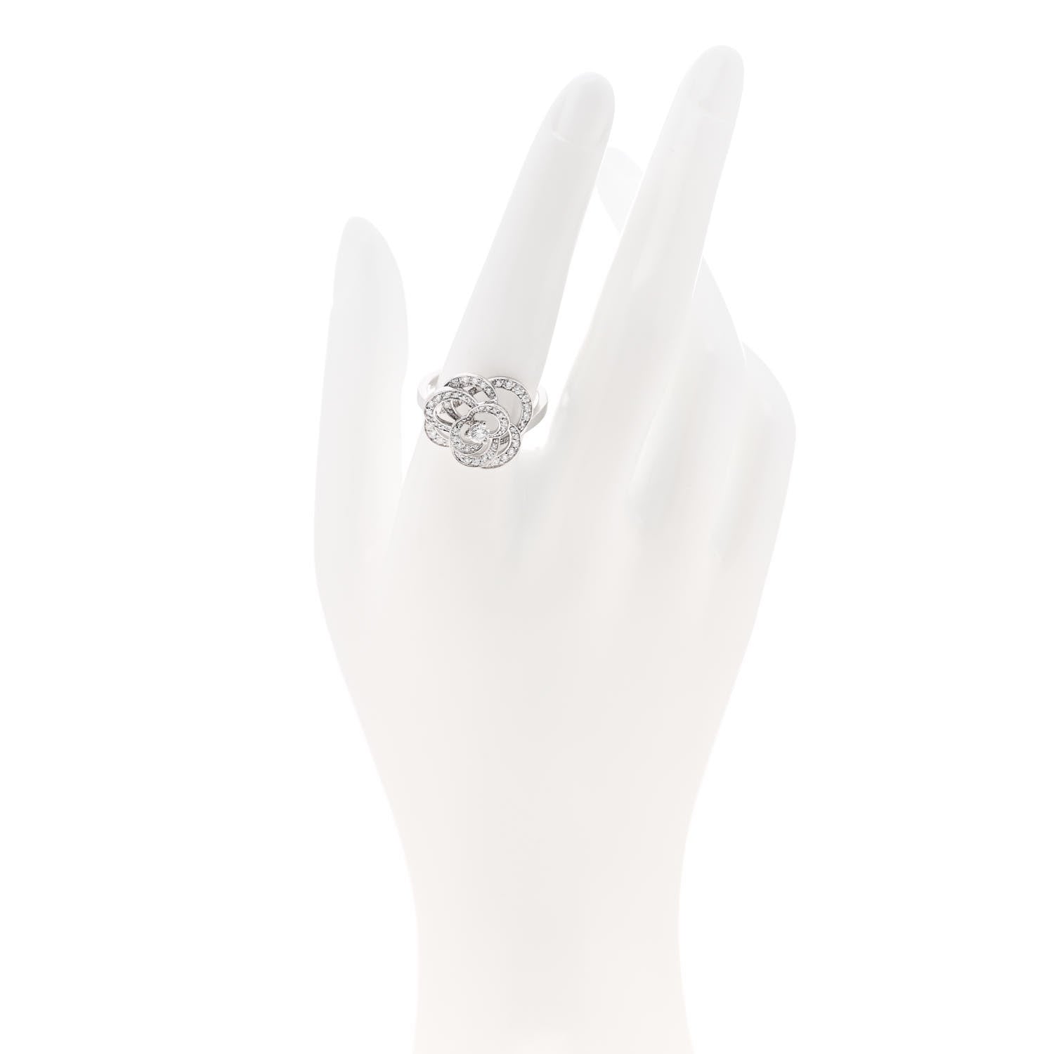 Chanel 18K White Gold Diamond Medium Fil de Camelia Ring 57 8 2 of 6