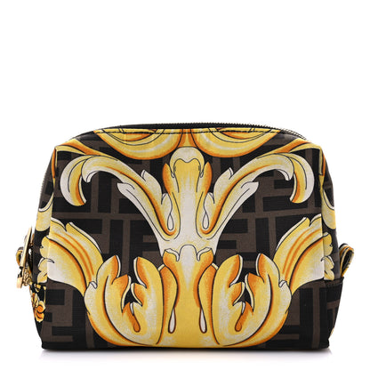 Fendi X VERSACE Nylon Fendace FF Baroque Print Small Trapezoid Beauty Pouch Gold 1 of 8