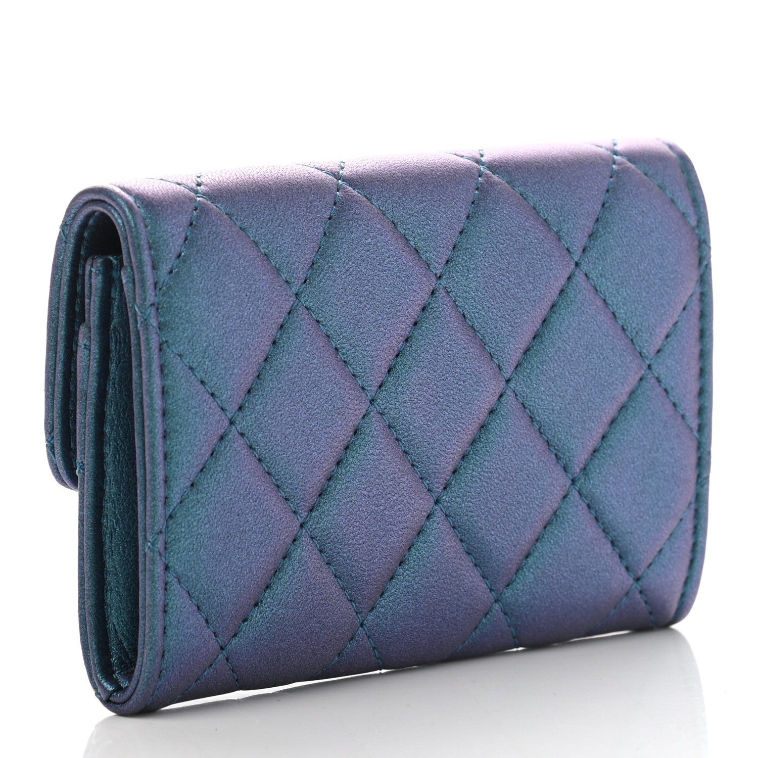 Chanel Iridescent Lambskin Quilted Flap Card Holder Turquoise 3 of 9