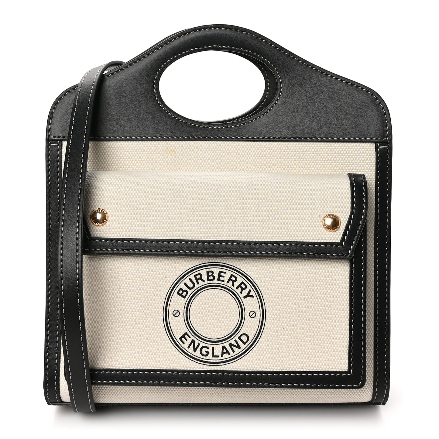 Canvas Smooth Calfskin Two Tone Mini Pocket Bag White Black