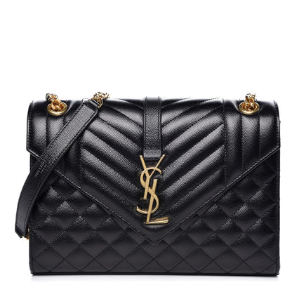 Saint Laurent Grain De Poudre Textured Mixed Matelasse Triquilt Medium Monogram Satchel Black 1 of 8