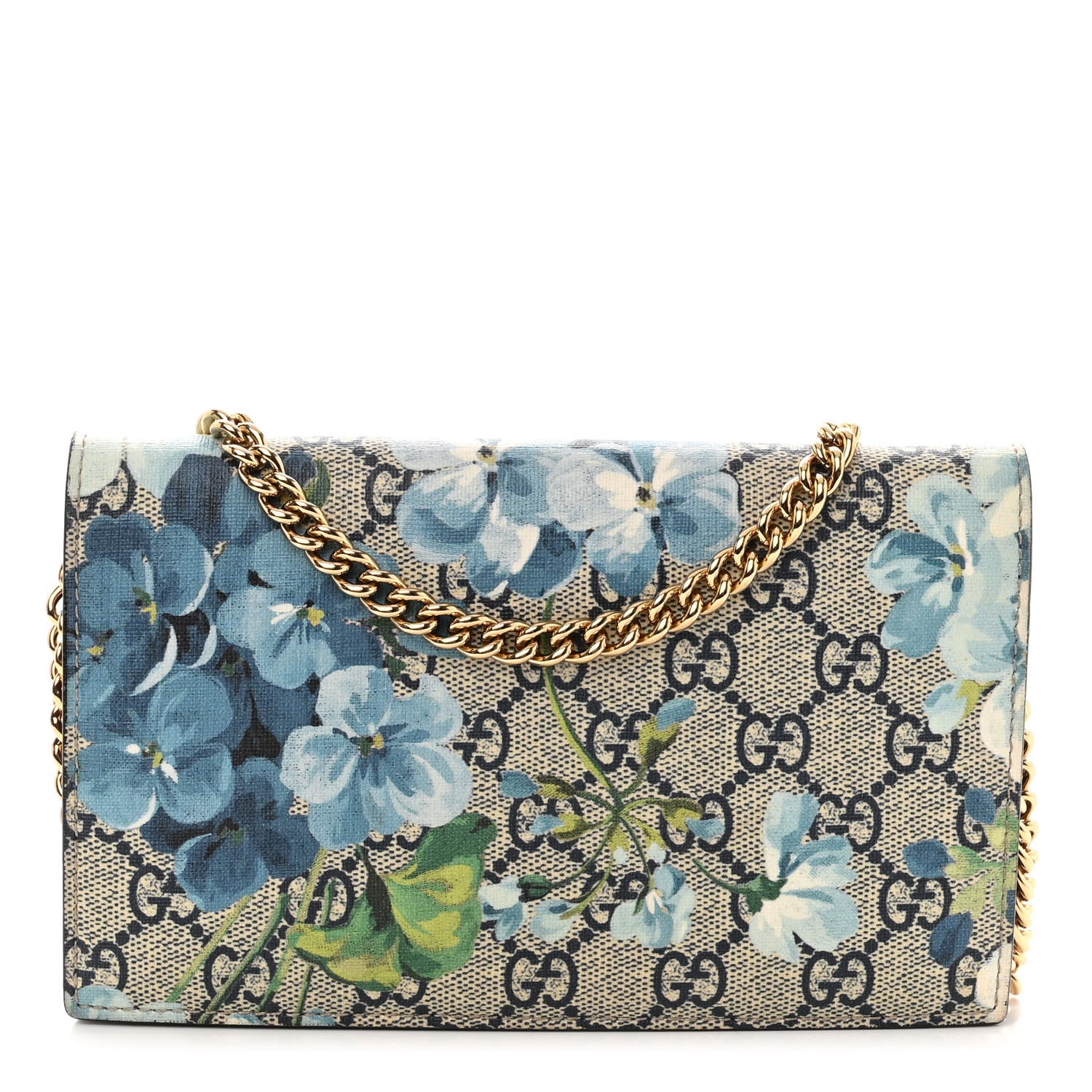 Gucci GG Supreme Monogram Blooms Chain Wallet Blue 1 of 10