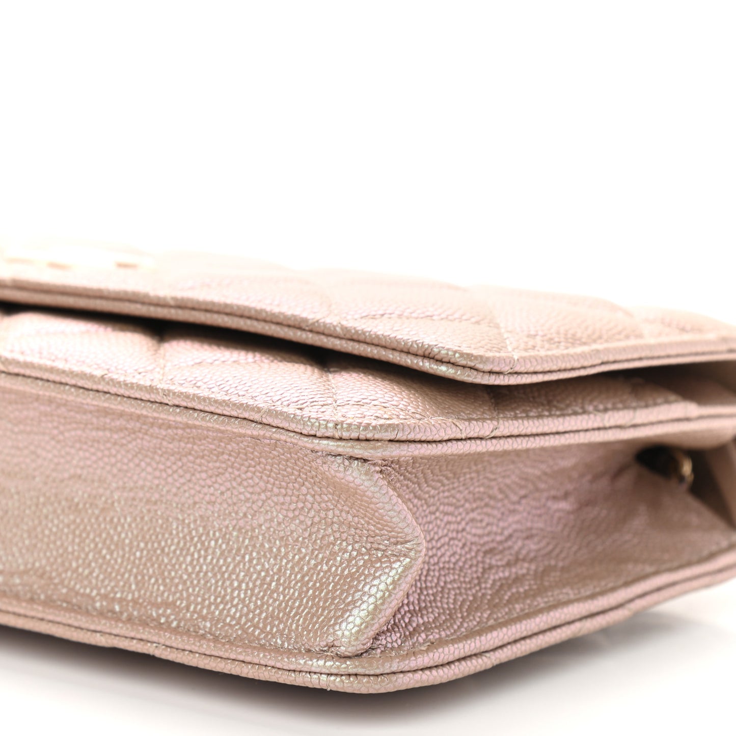 Iridescent Caviar Quilted Wallet On Chain WOC Beige