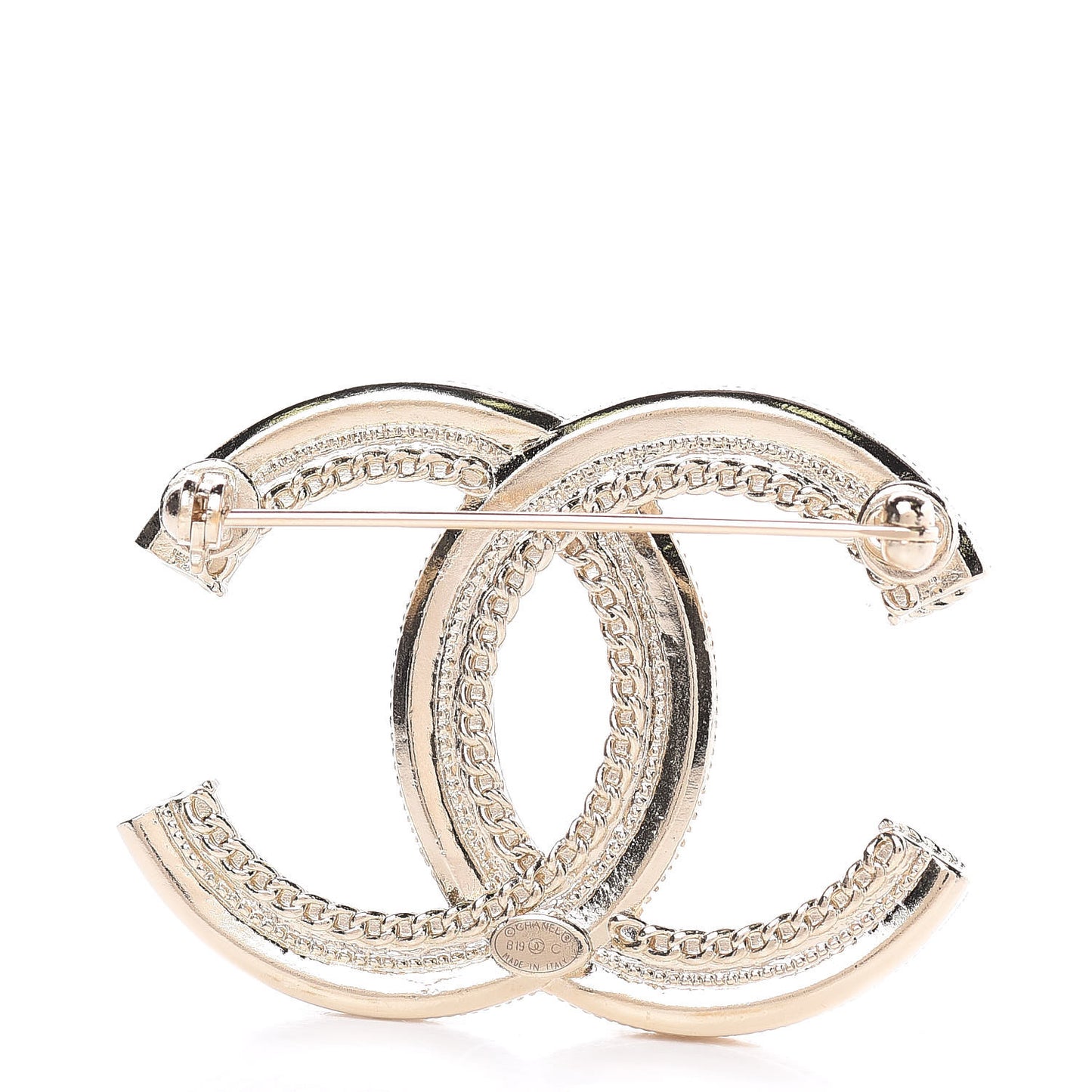 Pearl Crystal CC Brooch Gold