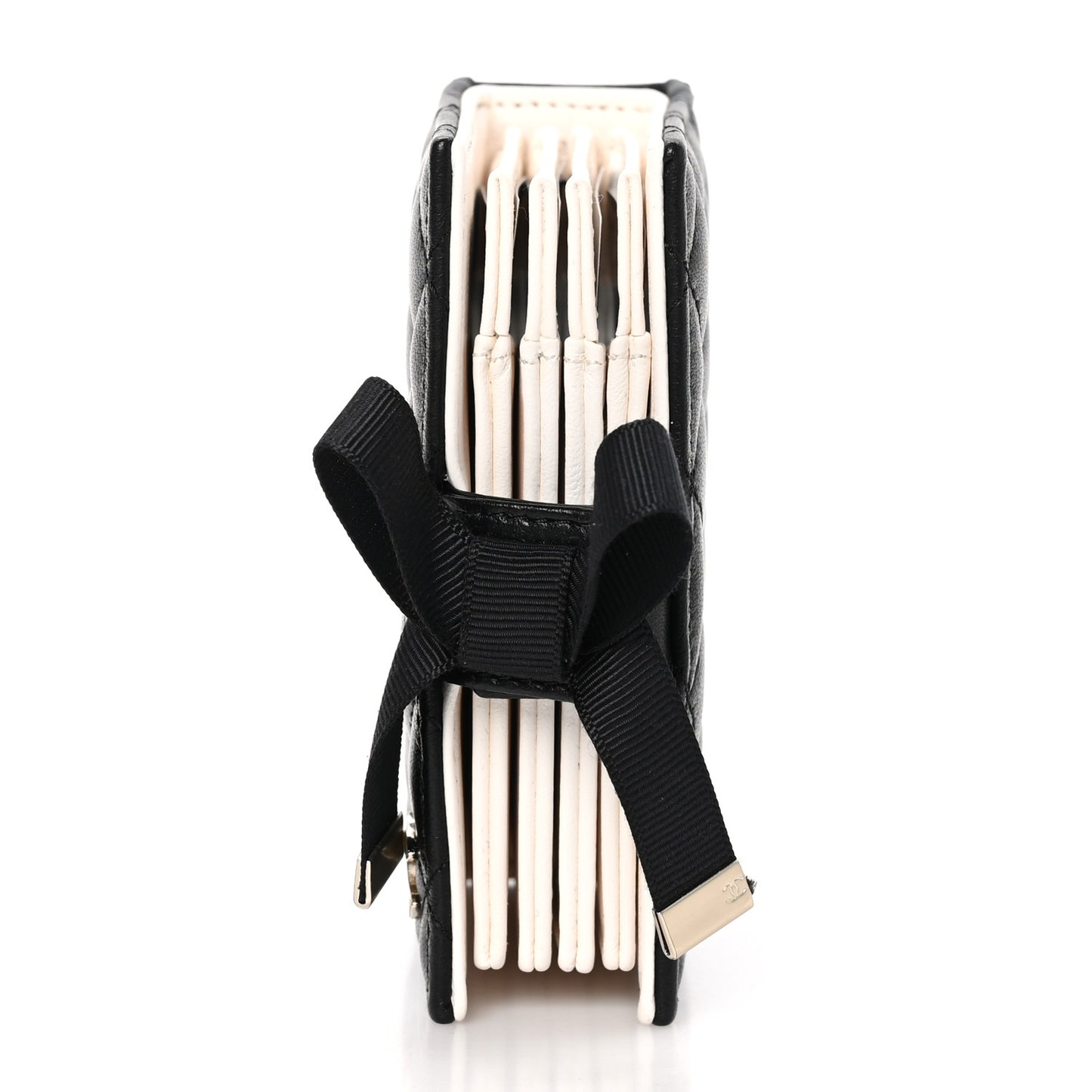 Lambskin Quilted Book Card Holder Black