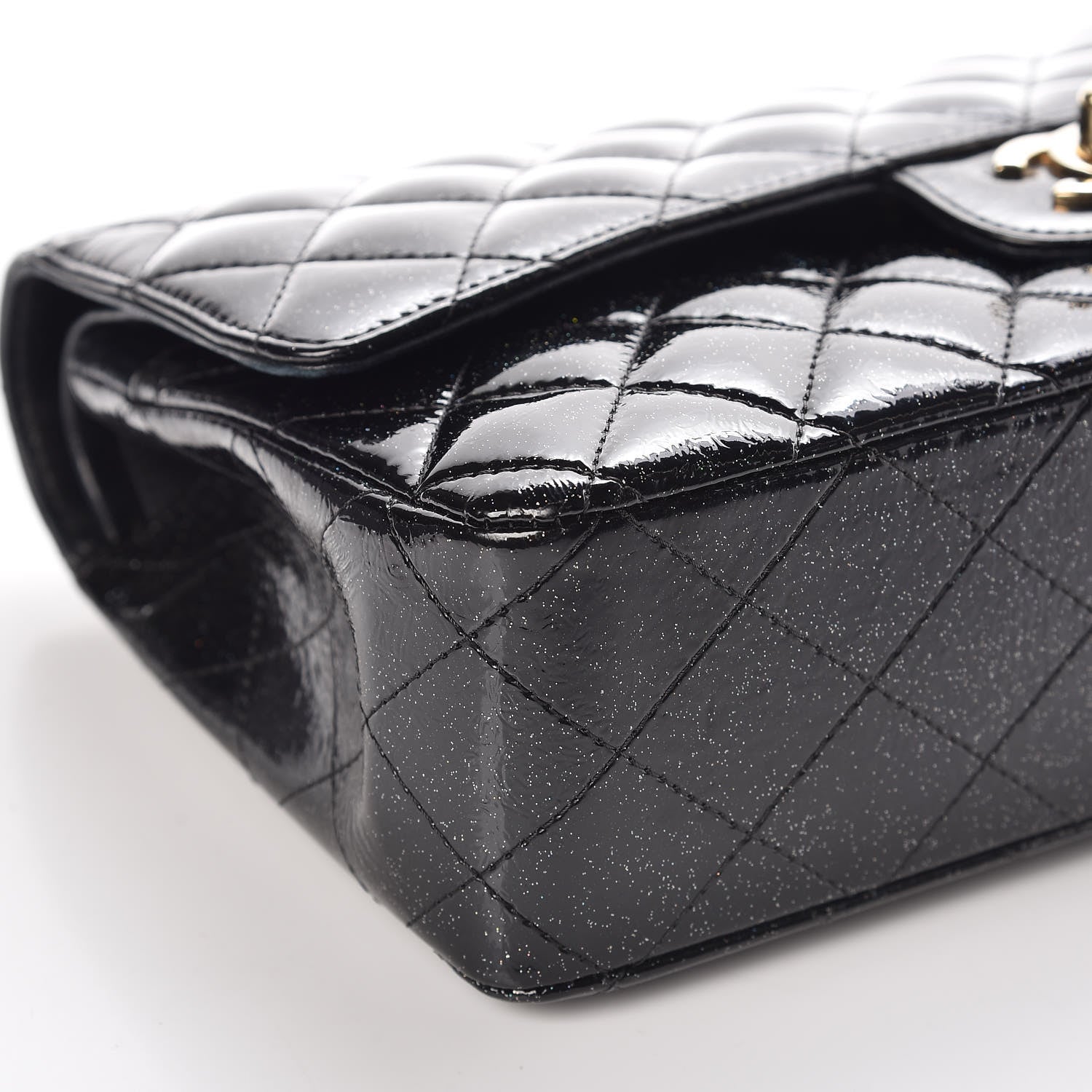 Chanel Patent Quilted Sparkle Glitter Medium Double Flap Black 8 of 15