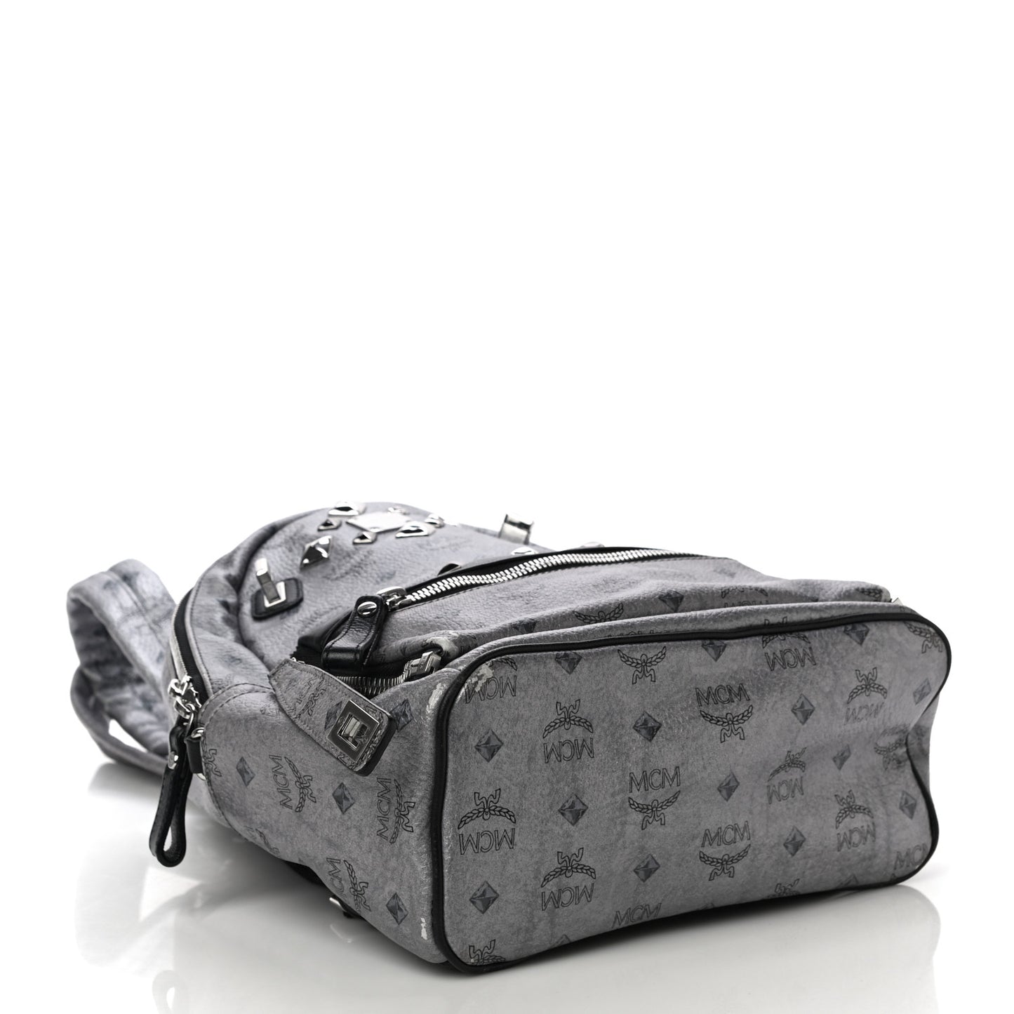 Metallic Visetos Studded Small Dual Stark Backpack Silver