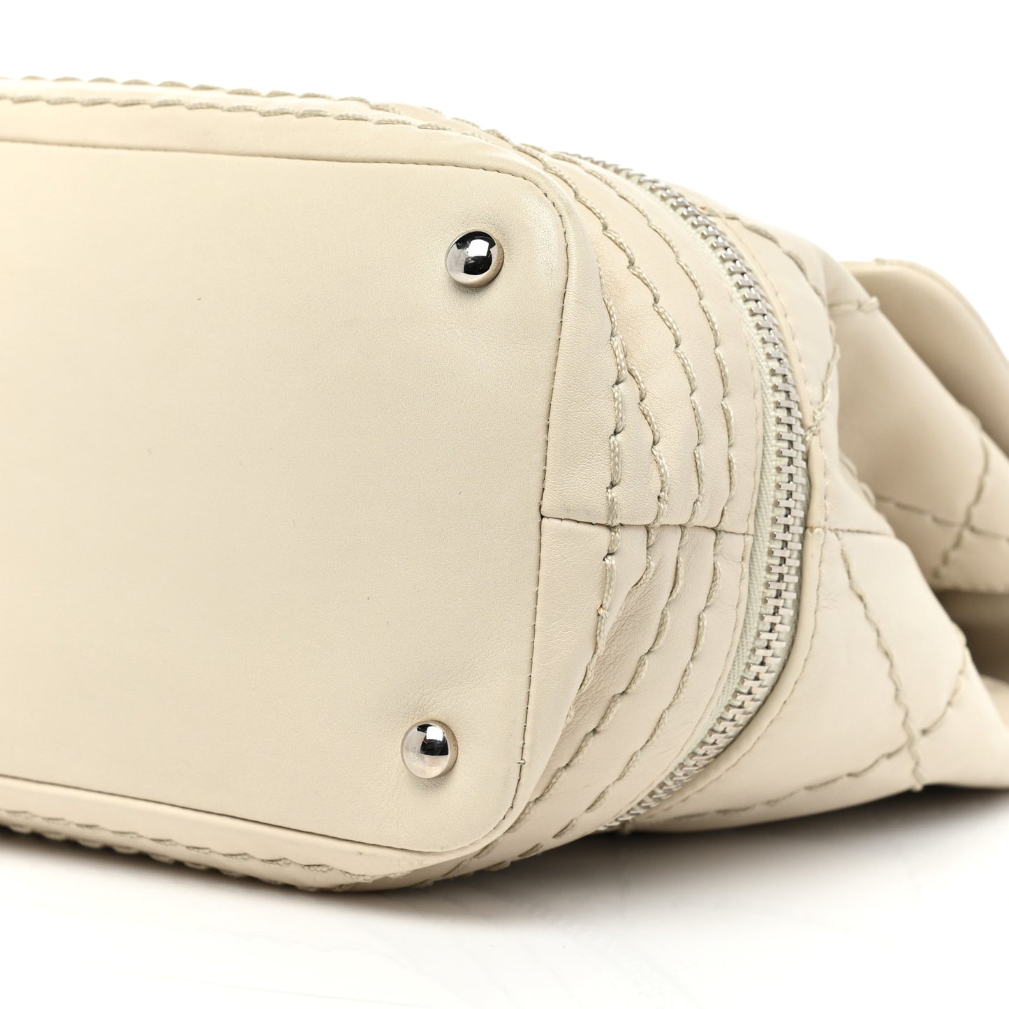 Calfskin Stitched Large Expandable Flap Bag White