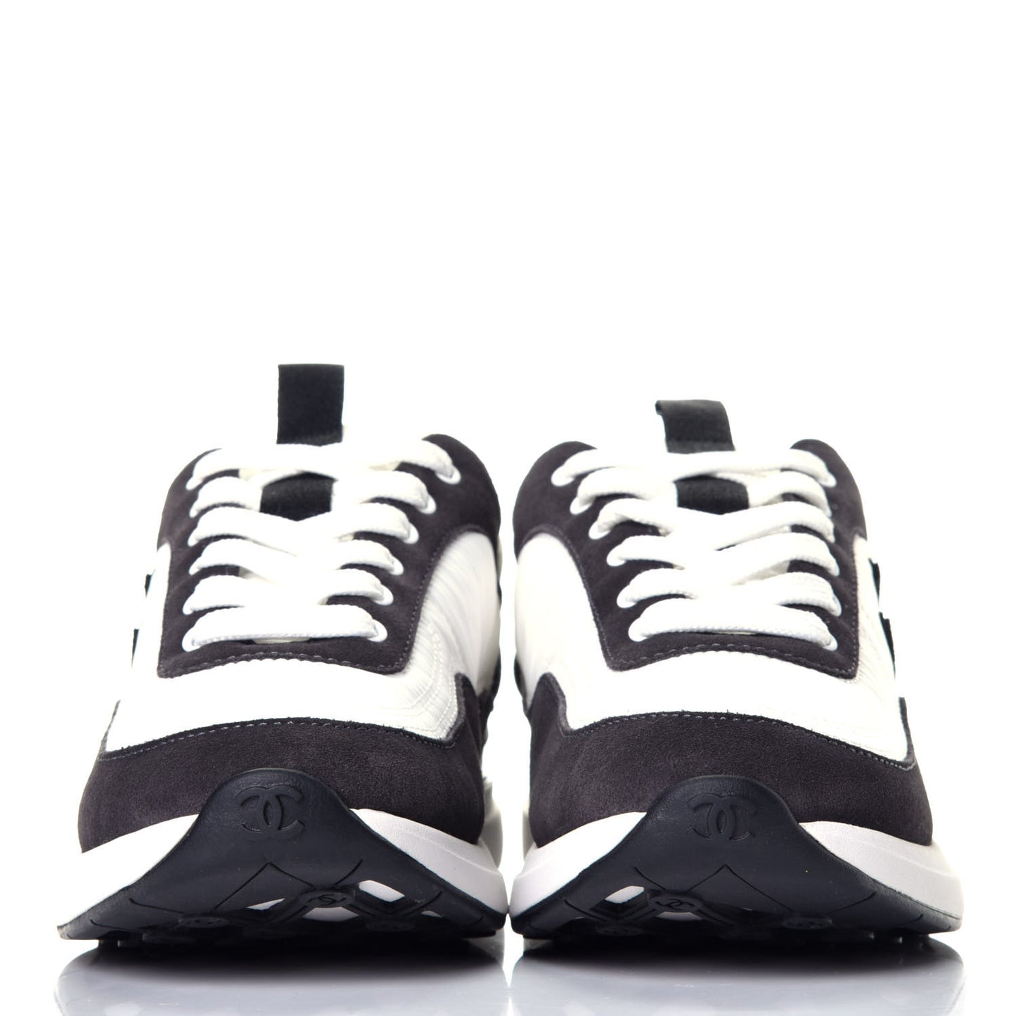 Nylon Suede Calfskin CC Sneakers 36.5 White Dark Grey