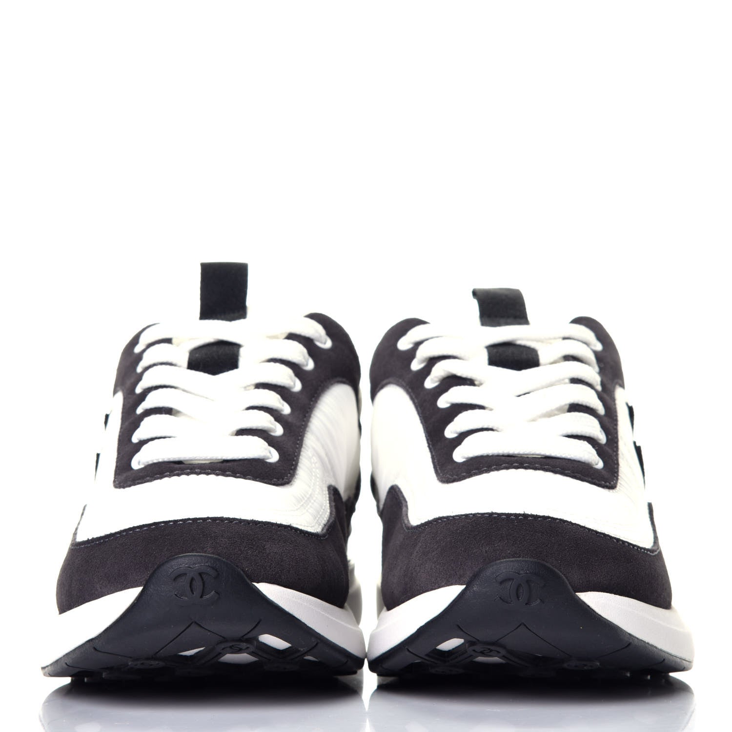 Chanel Nylon Suede Calfskin CC Sneakers 36.5 White Dark Grey 2 of 10
