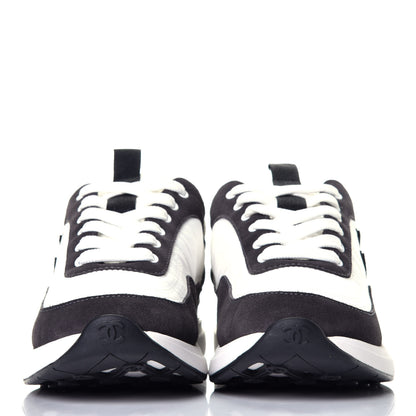 Chanel Nylon Suede Calfskin CC Sneakers 36.5 White Dark Grey 2 of 10