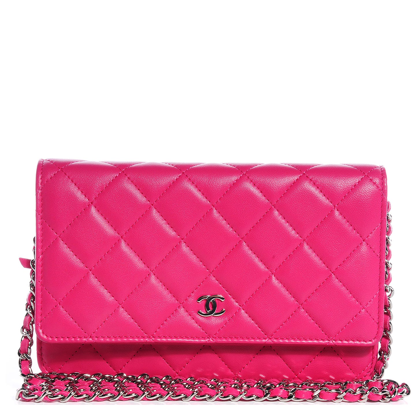 Lambskin Wallet On Chain WOC Dark Pink
