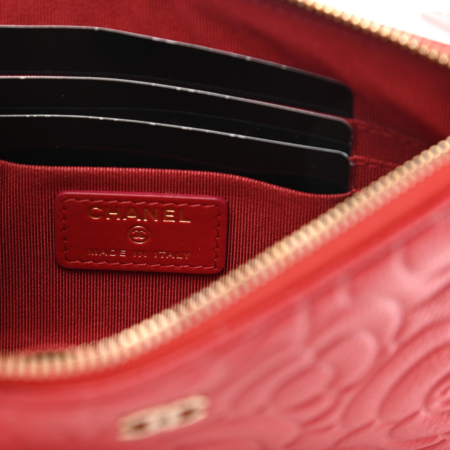 Caviar Camellia Embossed Cosmetic Pouch Red
