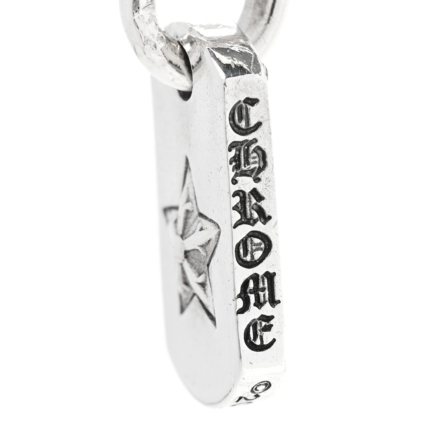 Chrome Hearts Sterling Silver Diamond Tiny Star Dog Tag Pave Charm