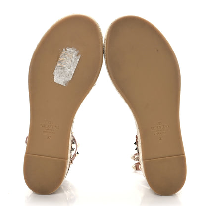 Valentino Garavani Canvas Leopard Print Rockstud Ankle Wrap Espadrille Flatform Sandals 37 Brown 5 of 8