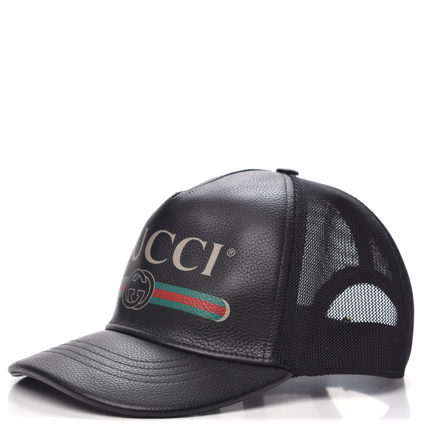 Gucci Grained Calfskin Logo Baseball Hat M 58 Black 1 of 7