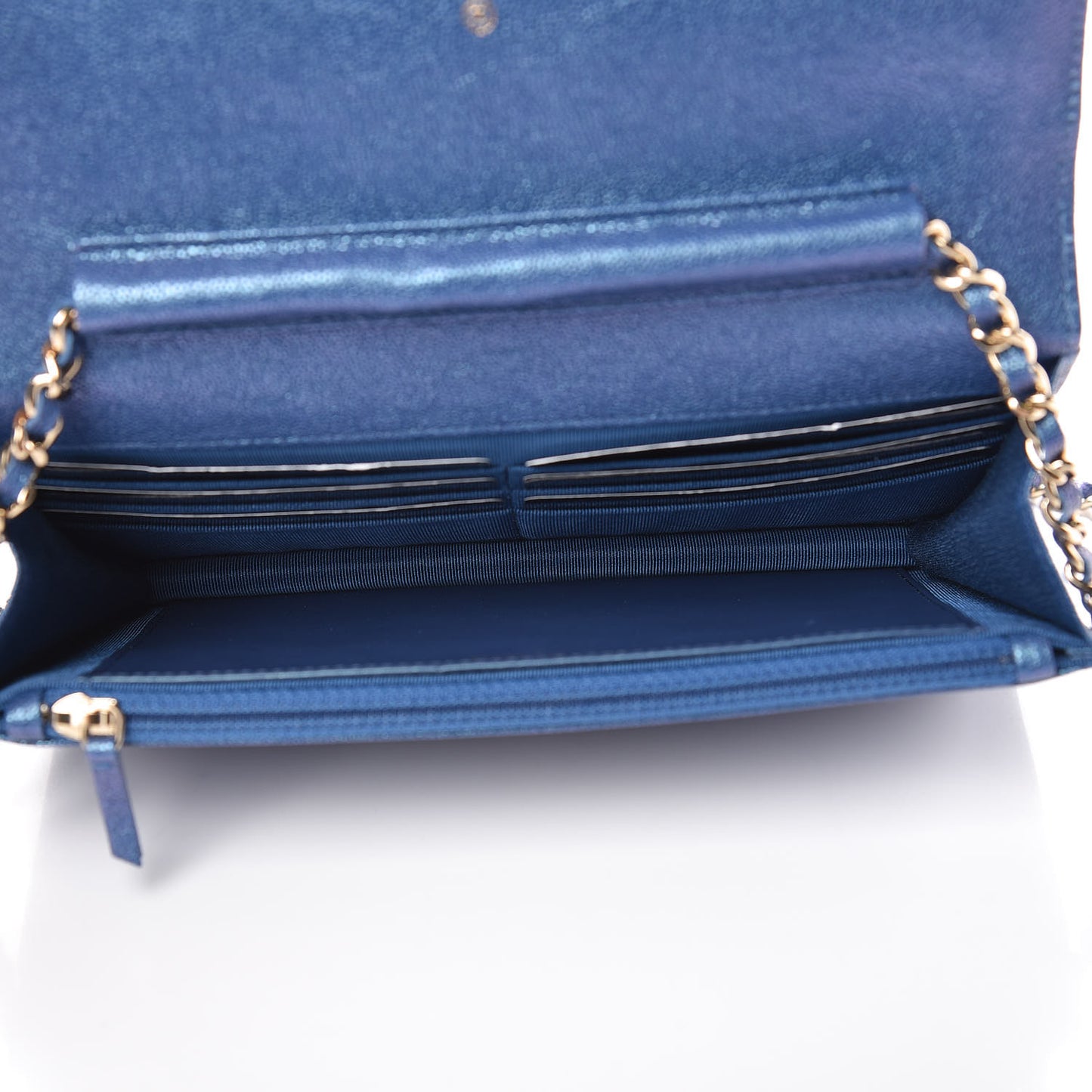 Iridescent Caviar Quilted Wallet On Chain WOC Dark Blue