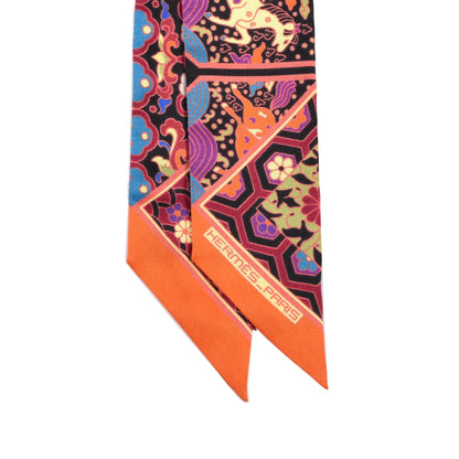 Hermes Silk Collections Imperiales Twilly Orange Fuchsia Black 3 of 5