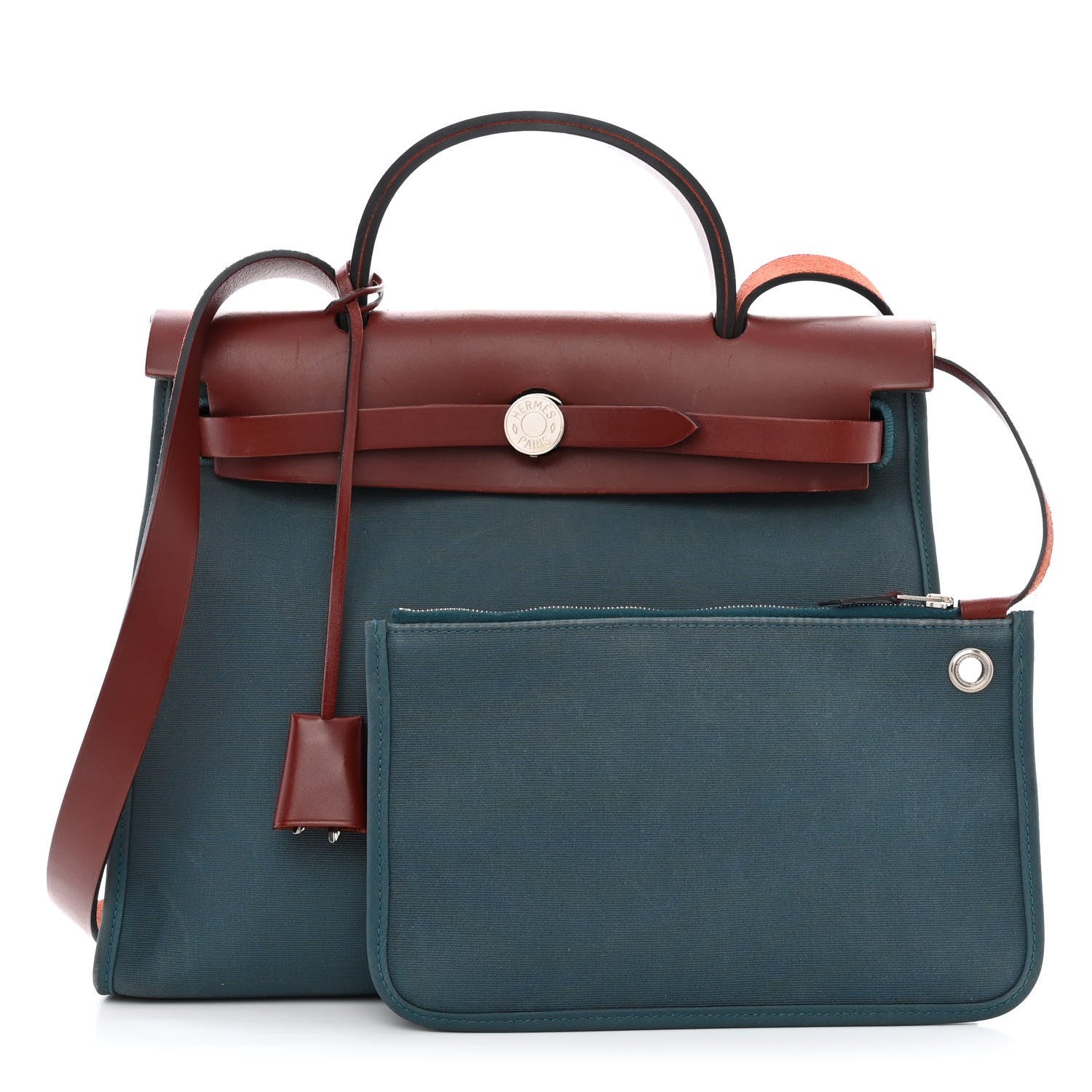Hermes Vache Hunter Toile Militaire Herbag Zip 31 PM Bleu Agate Rouge H 1 of 15
