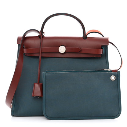 Hermes Vache Hunter Toile Militaire Herbag Zip 31 PM Bleu Agate Rouge H 1 of 15