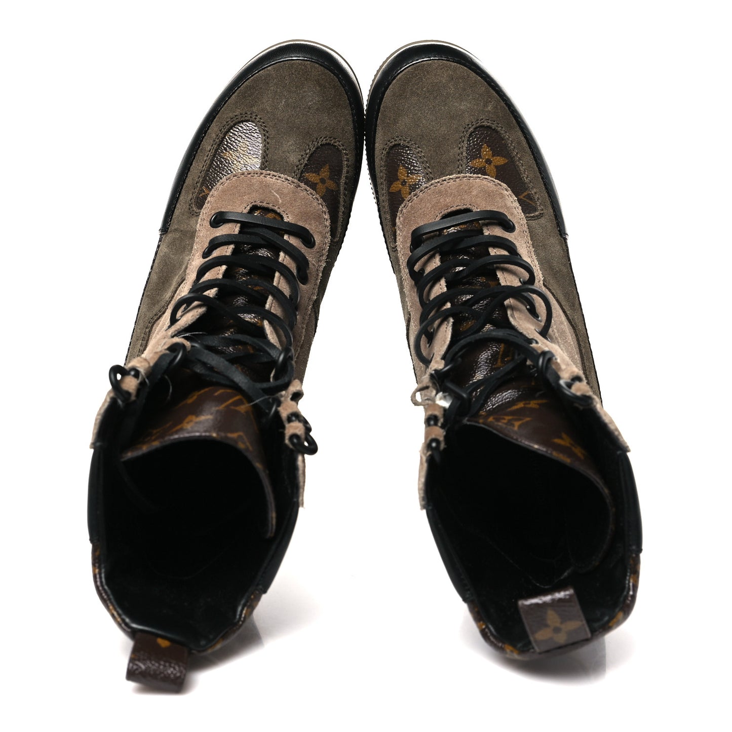 Suede Calfskin Monogram Laureate Platform Desert Boots 38 Taupe