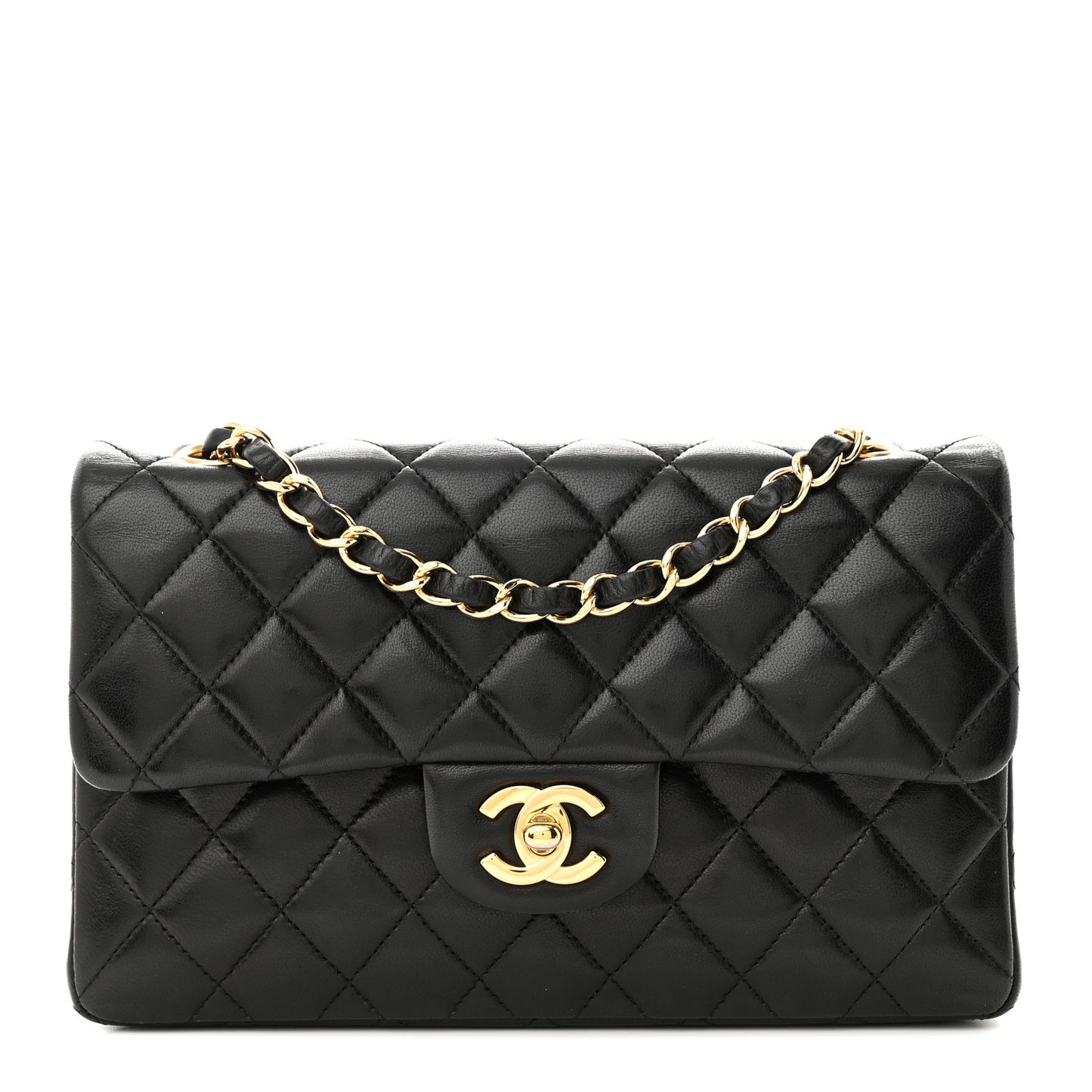 Lambskin Quilted Small Double Flap Black