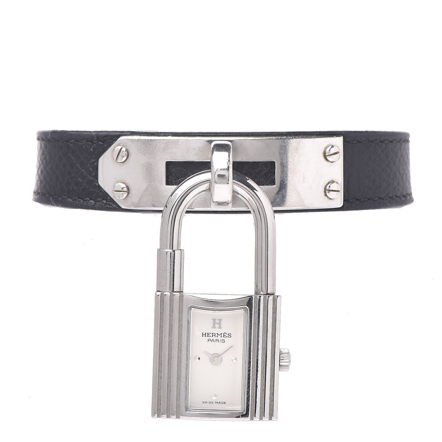 Hermes Stainless Steel Courchevel 20mm Kelly Cadena Quartz Watch Noir 1 of 7