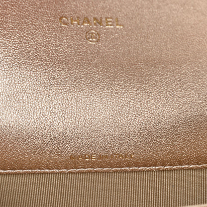 Chanel Metallic Lambskin Quilted Flap Card Holder Wallet Gold 7 of 10