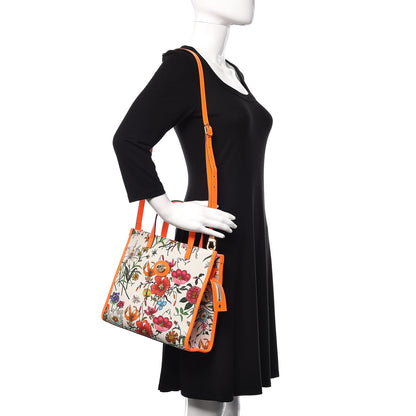 Gucci Canvas Medium Flora Tote White Multicolor Orange Fluo 2 of 9