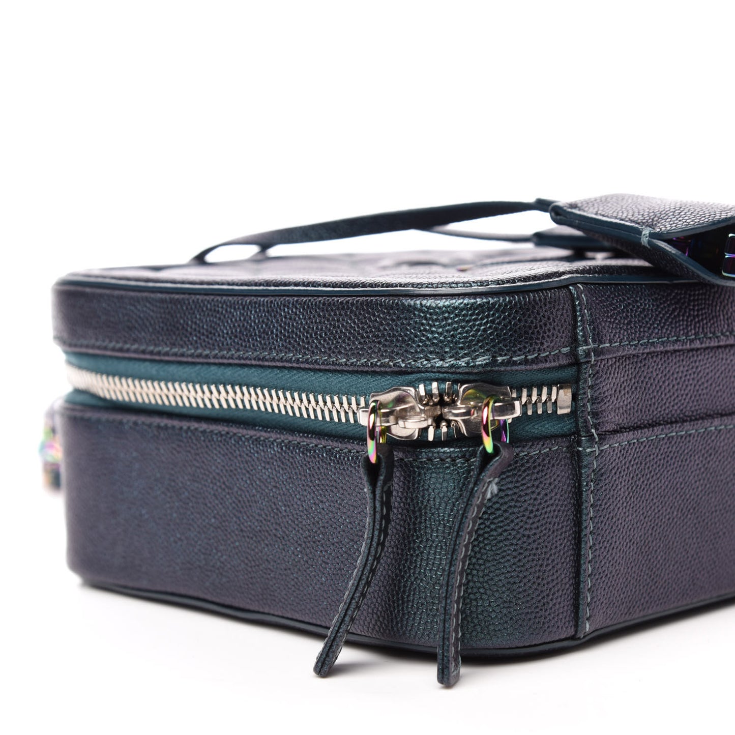 Iridescent Caviar Quilted Medium CC Filigree Vanity Case Dark Turquoise