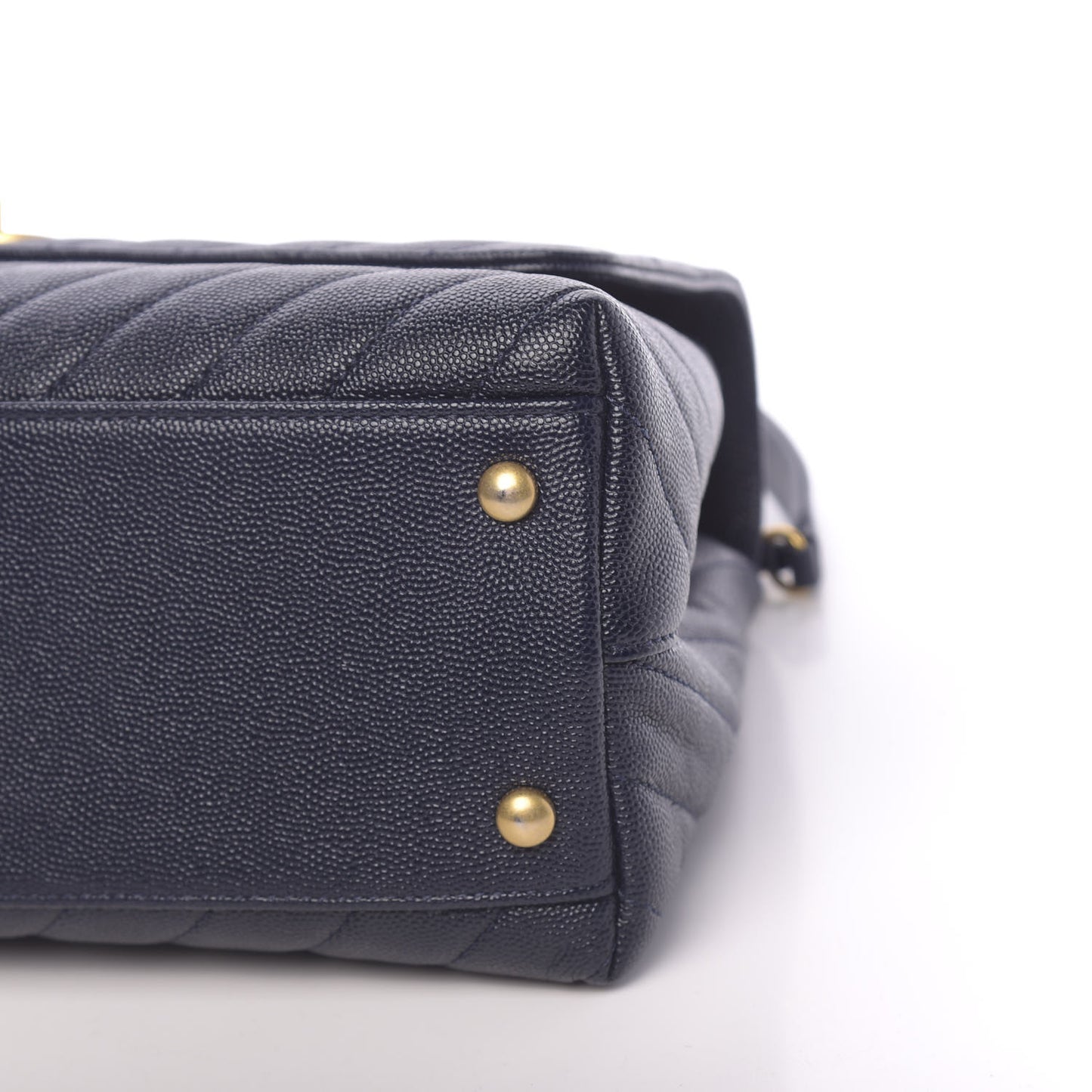 Caviar Chevron Quilted Small Coco Handle Flap Navy