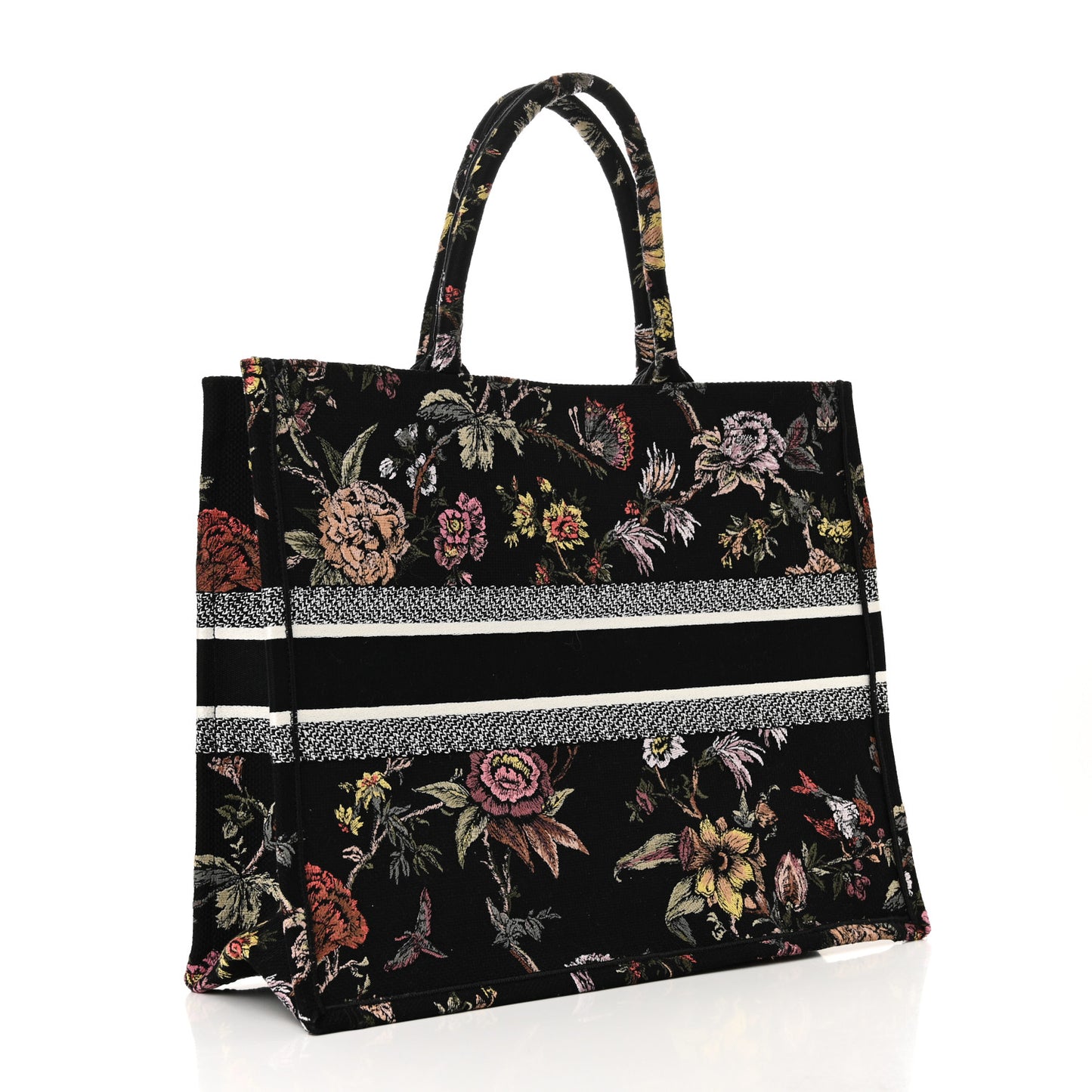 Canvas Embroidered Large Book Tote Black Multicolor