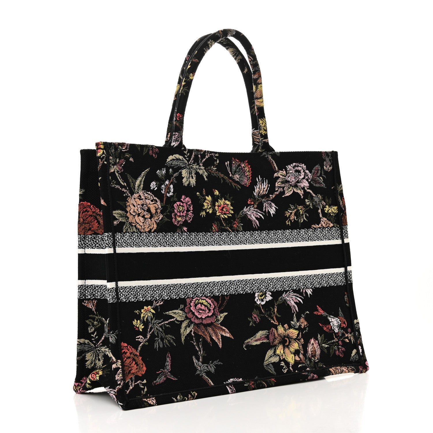 Christian Dior Canvas Embroidered Large Book Tote Black Multicolor 3 of 10