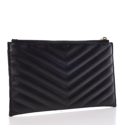 Saint Laurent Grain De Poudre Chevron Monogram Bill Pouch Black 3 of 8