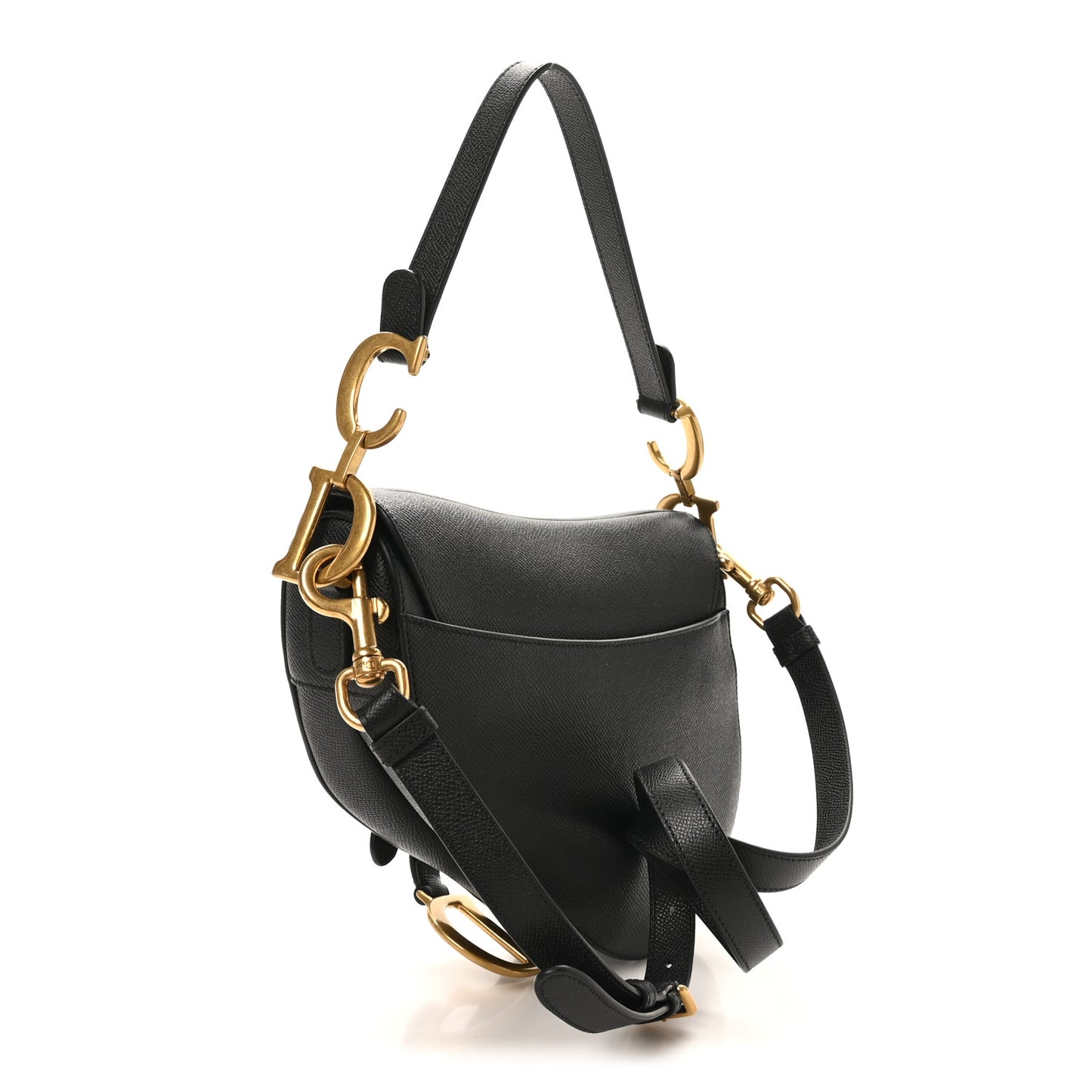 Grained Calfskin Saddle Bag With Strap Black