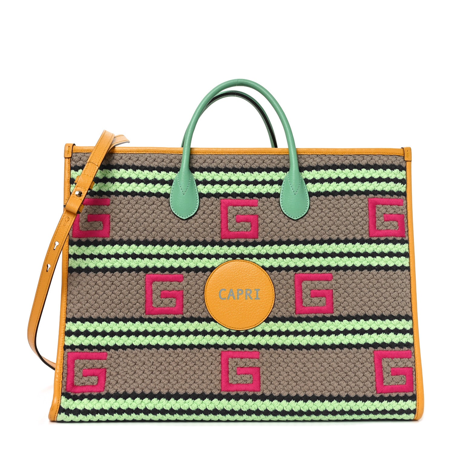 Gucci Fabric Embroidered Capri Striped Tote Bag Yellow 1 of 10