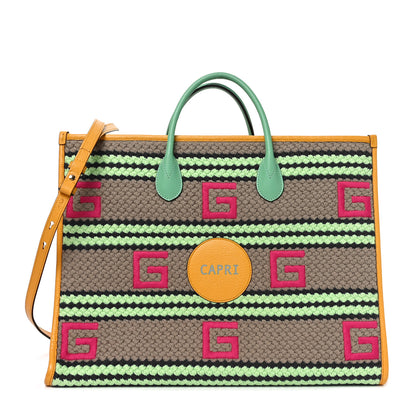 Gucci Fabric Embroidered Capri Striped Tote Bag Yellow 1 of 10