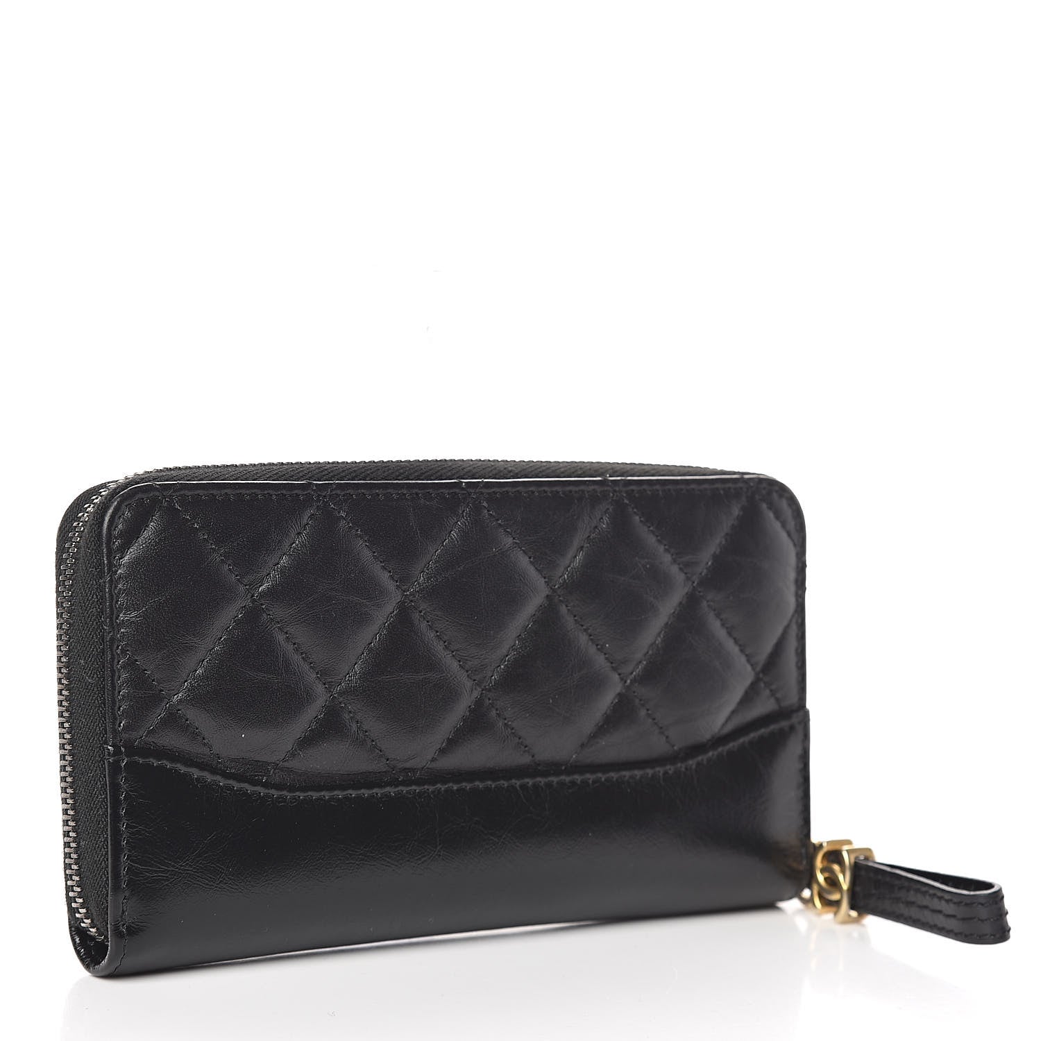 Chanel Aged Calfskin Quilted Small Gabrielle Zip Around Wallet Black 3 of 8