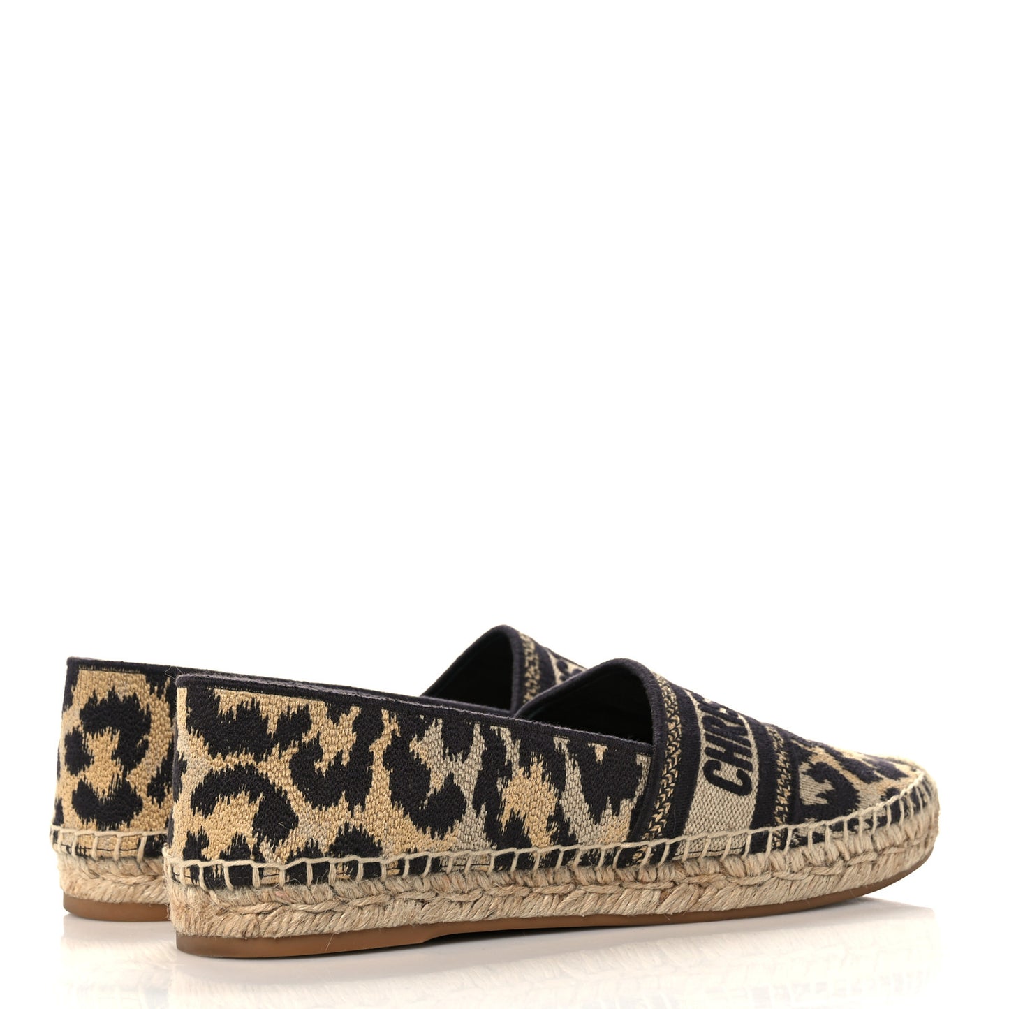 Cotton Embroidered Leopard Print Granville Espadrille 40 Natural