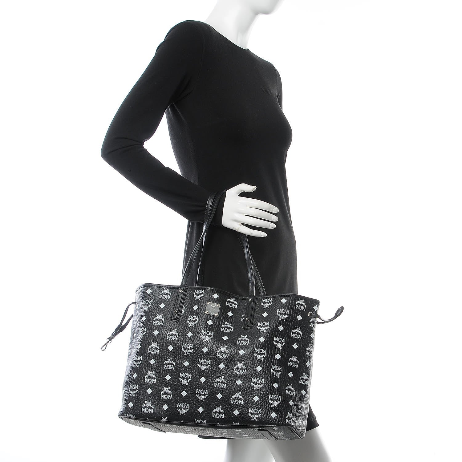 MCM Visetos Medium Reversible Shopper Tote Black 4 of 27