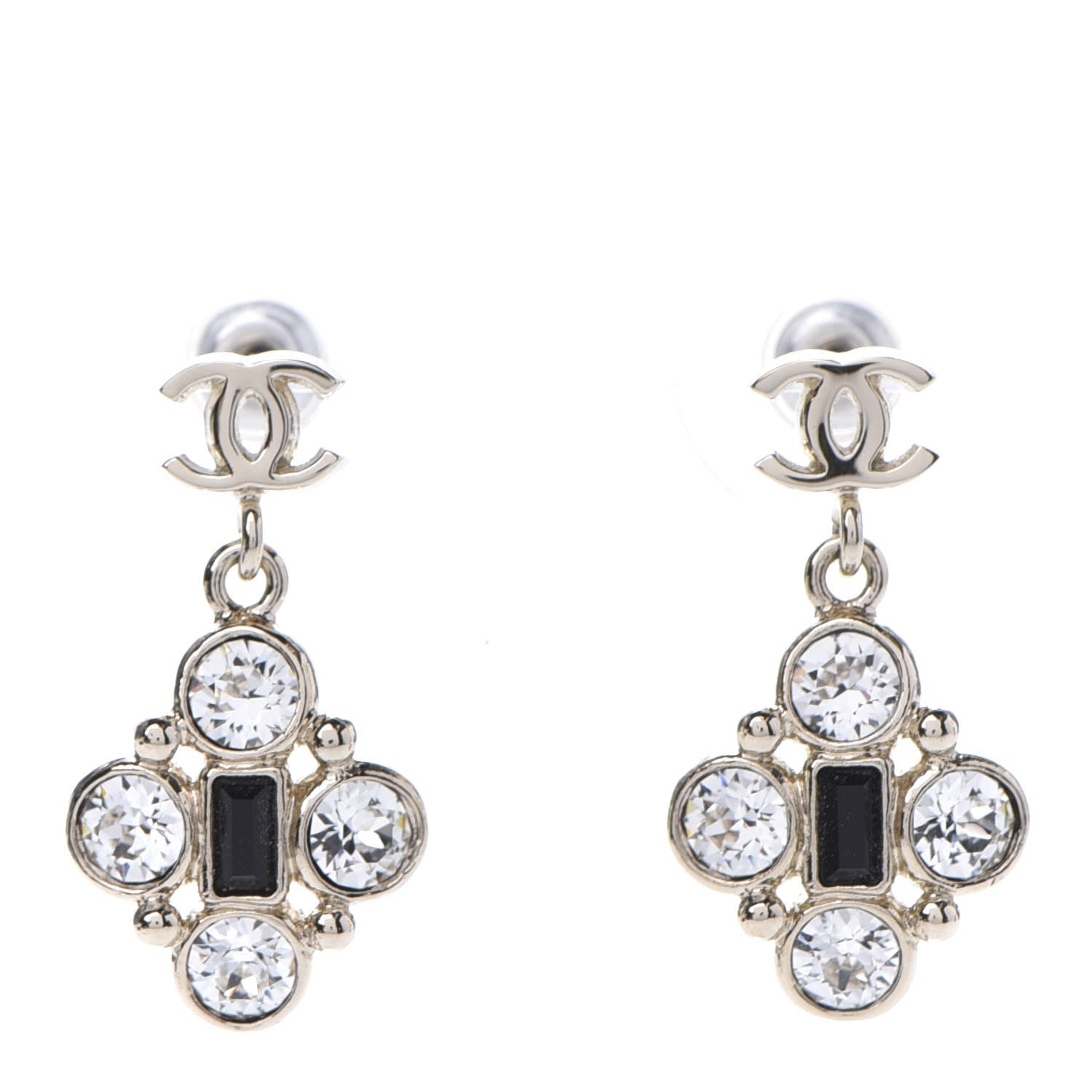 Chanel Crystal Resin CC Drop Earrings Light Gold Black 1 of 5