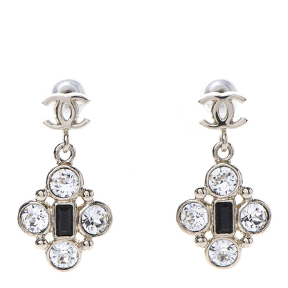 Chanel Crystal Resin CC Drop Earrings Light Gold Black 1 of 5